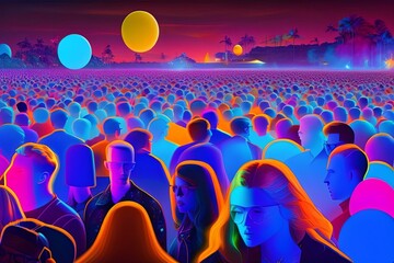Fototapeta na wymiar Neon Pop Art Mob at Blue Hour Generative AI