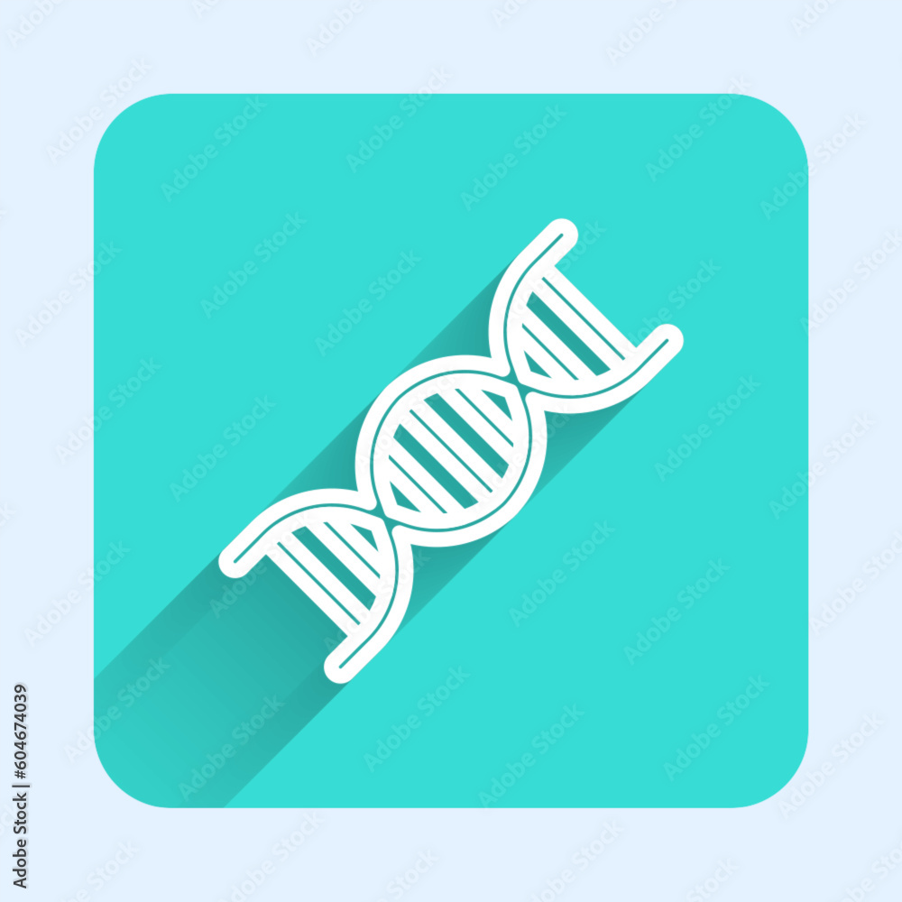 Aufkleber white line dna symbol icon isolated with long shadow. green square button. vector