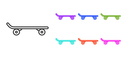 Black line Skateboard icon isolated on white background. Extreme sport. Sport equipment. Set icons colorful. Vector