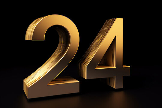 number 24 golden on black background. Generative AL