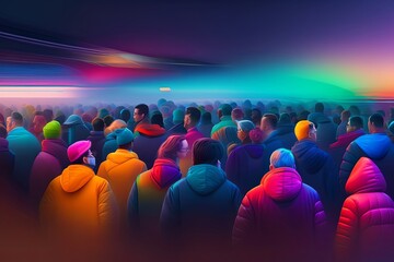 Fototapeta na wymiar A Naturalistic Abstract of Crowded People in Multi-Colored Exposure Generative AI