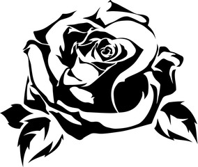 Rose flower isolated on a white background. Tattoo design. Vector black silhouette