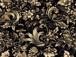Seamless pattern Royal vintage Victorian Gothic background Rococo venzel and whorl created with Generative AI technology. - obrazy, fototapety, plakaty