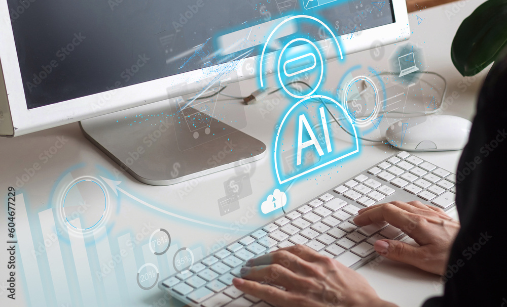 Poster artificial intelligence ai and crm software automation technology.business use ai smart technology s