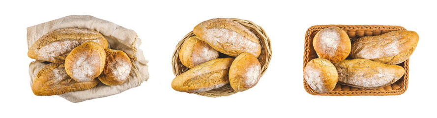Freshly baked. Different kinds of fresh bread. Fresh fragrant bread Isolated on PNG transparent background. Collection of baked bread