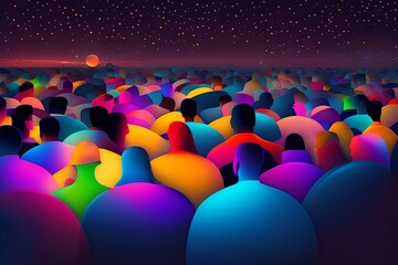 Obraz premium Modern Abstract Illustration of Crowded People with Harsh Lighting Generative AI