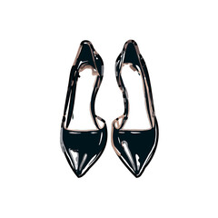 color sketch of women's shoes with transparent background