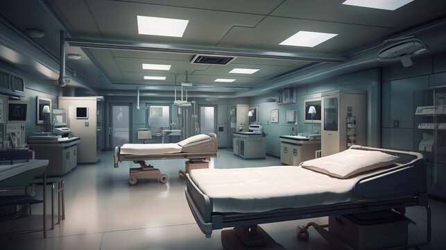 hospital empty corridor . Hospital facility interior. Image Generative AI