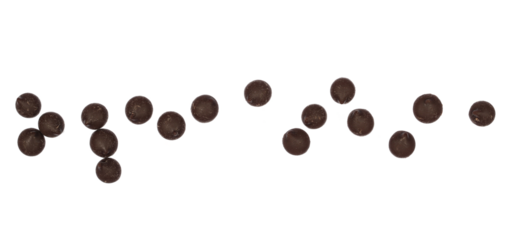 Dark chocolate drops isolated on white, top view
