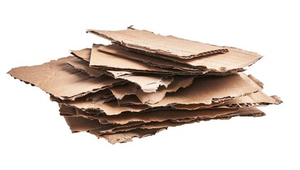  Stack of ripped pieces of cardboard material over isolated white background