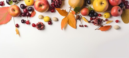 Naklejka na ściany i meble flat lay banner background of autumn fruits, Generative Ai