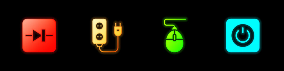 Set Diode in electronic circuit, Electric extension, Computer mouse and Power button icon. Vector