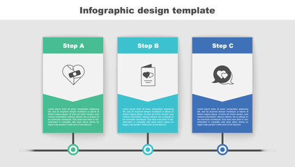 Set Healed broken heart or divorce, Valentines day flyer and Heart speech bubble. Business infographic template. Vector