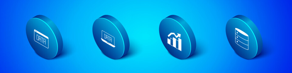 Set Isometric Data analysis, Financial growth, Server and icon. Vector