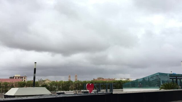 Rooftop view of Setif city. Park mall. 4K. I love Setif signboard. Setif, Algeria