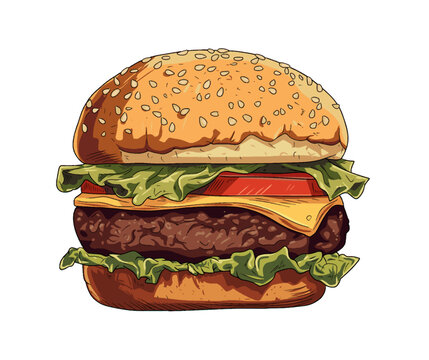 a vector illustration of a hamburger and lettuce, in the style of realistic watercolor paintings, 32k uhd, illustration, sophisticated woodblock, made of cheese