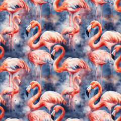 Seamless Pattern with Watercolor Flamingos 3