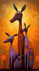 illustration of cute kangaroo family in forest, Generative Ai