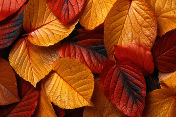 Obraz premium Colorful autumn background, beautiful fall nature wallpaper with red, yellow and orange leaves, AI Generated