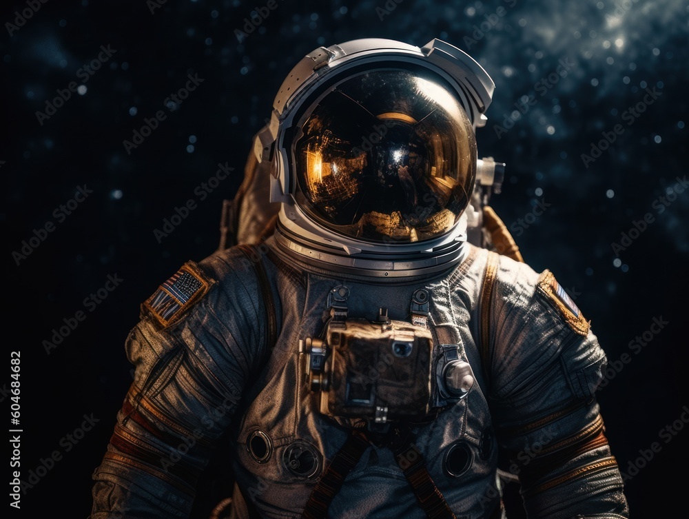 Wall mural astronaut in spacesuit against the background of the night sky created with generative ai technology