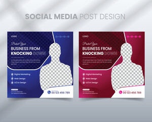Professional Editable minimal square banner template. Blue and pink background color with stripe line shape. Suitable for social media post and web internet ads. Vector illustration with photo college