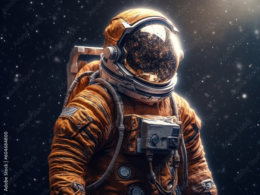 Wall mural astronaut in spacesuit against the background of the night sky created with generative ai technology