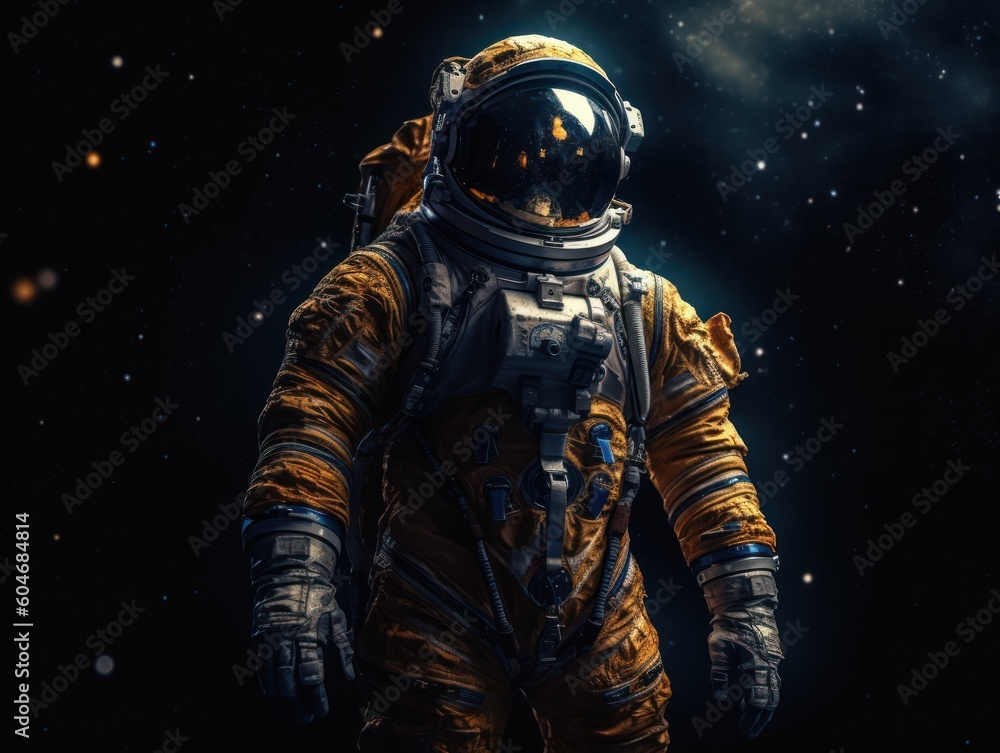 Wall mural astronaut in spacesuit against the background of the night sky created with generative ai technology