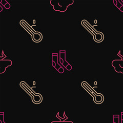 Set line Storm, Meteorology thermometer and Socks on seamless pattern. Vector