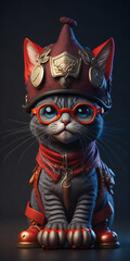 Character design: A cat wearing a hat and glasses. Created with generative AI