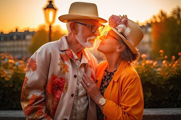 Portrait of a happy beautiful stylish fashionable adult couple made with Generative AI technology