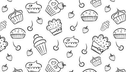 seamless pattern, delicious cupcake. Dessert vector illustration design