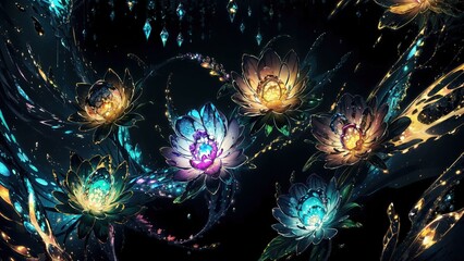 Fantasy Floral Illustration with Glowing Flowers