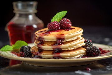 Generative AI warm pancake with blackberry syrup Food Photography