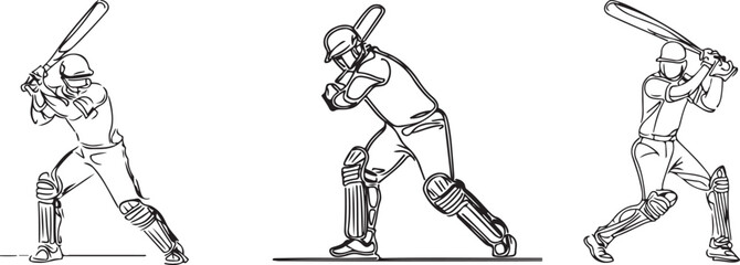 International sports cricket players line art vectors