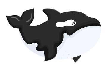 Ocean killer whale. Aquatic creature icon isolated on white background. Sea animal in cartoon style. Funny tropic underwater wild life, colorful exotic aquarium fish collection. Vector illustration