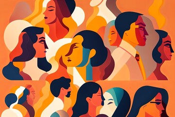 A Colorful and Modern Abstract of Crowded People Generative AI