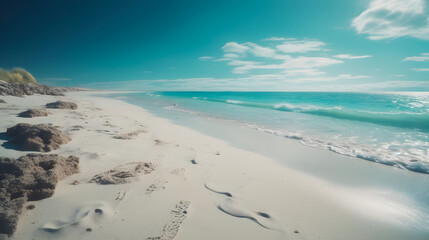 Fototapeta na wymiar Beach under blue sky white sand