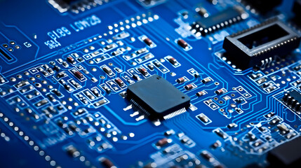Close up Blue computer circuit board