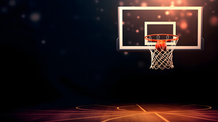 Sport concept. Basketball. Scoring basket with black background and empty space. Regular season or Playoffs game concept. 