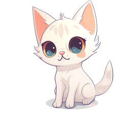 Obraz premium A white cat with blue eyes sits on a white background ai generated