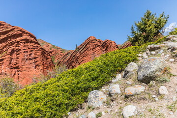 Mountain summer landscape of Jeti-Oguz (seven bulls) gorge near Issyk-Kul lake, Kyrgyzstan