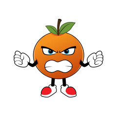 Orange Fruit Cartoon Mascot With Angry Face .Illustration for sticker icon mascot and logo
