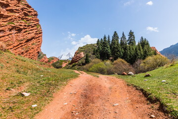 Mountain summer landscape of Jeti-Oguz (seven bulls) gorge near Issyk-Kul lake, Kyrgyzstan