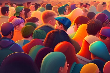 Obraz premium Cyberpunk Crowd at Golden Hour Generative AI