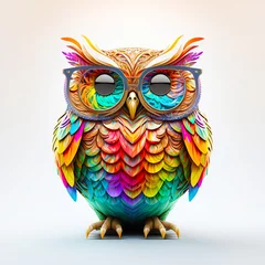 Rolgordijnen Cartoon colorful owl with sunglasses on isolated background. Created with generative ai © innluga