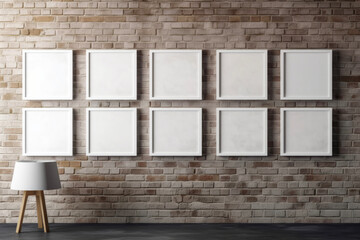 Obraz na płótnie Canvas Blank wooden picture frame mockup on an old brick wall, Mood swings full livestyle home scene, AI-generatet