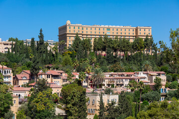 Fototapeta na wymiar Yemin Moshe neighborhood and King David hotel in Jerusalem.