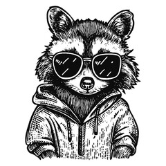 cool raccoon wearing sunglasses and hoodie vector sketch © Satoru Sketches