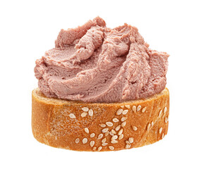 Bruschetta with liver pate isolated on white background