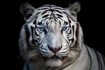 Close up view of white tiger's face. Generative AI